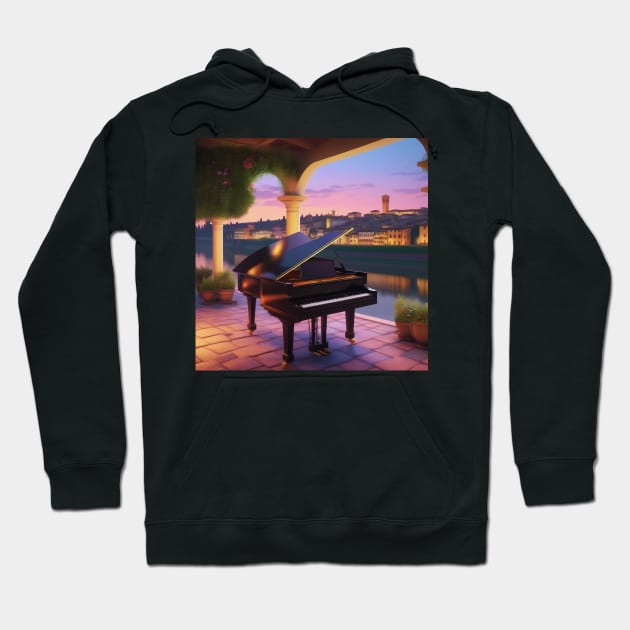 A Grand Piano In A Picturesque Scene in Florence Italy At Dusk Hoodie by Musical Art By Andrew